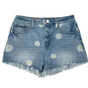 DAISY Light Wash Raw Hem High Rise Denim Jean Shorts 9